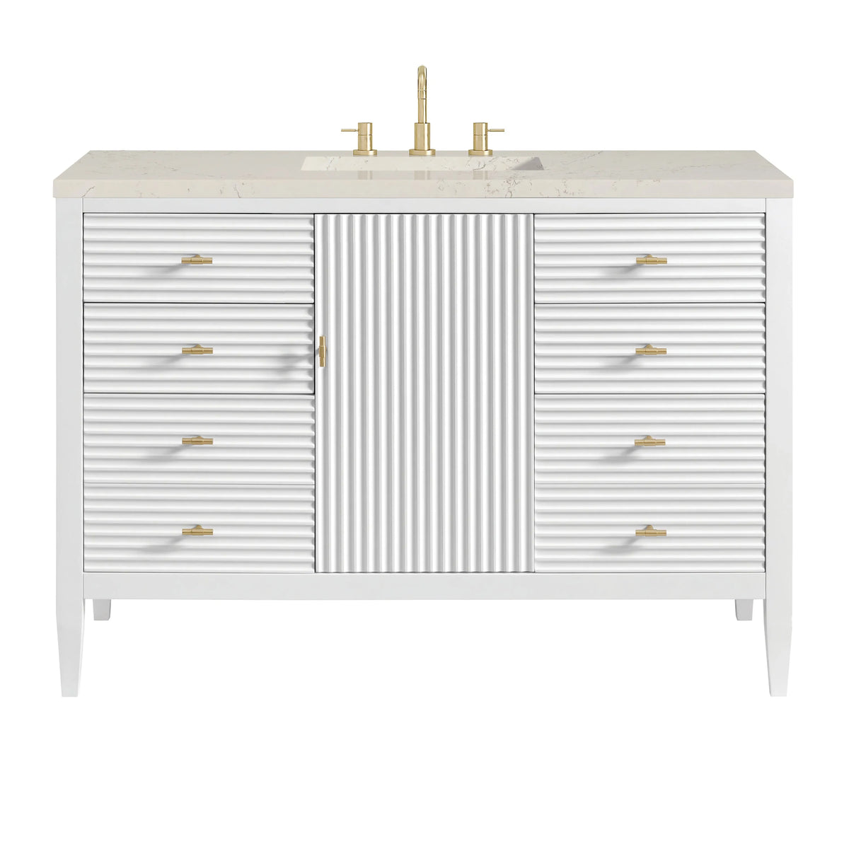 Myrrin 48" Single Vanity, Bright White, w/ 3 CM Siberian Silestone Top