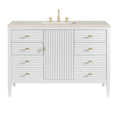 Myrrin 48" Single Vanity, Bright White, w/ 3 CM Siberian Silestone Top