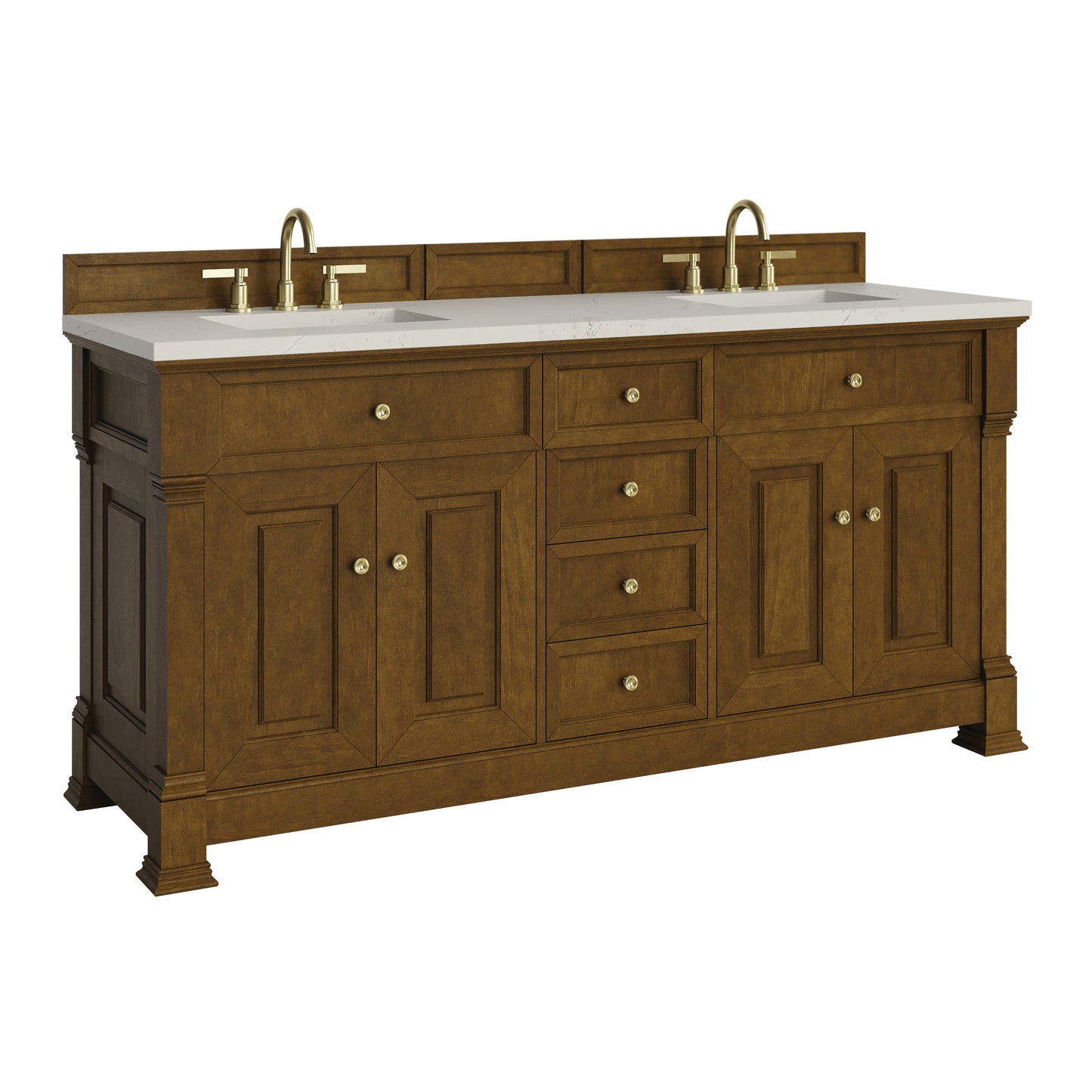 Renovate for Less Atlanta Brookfield 72" Double Vanity, Honey Oak, w/ 3 CM Siberian Silestone Top