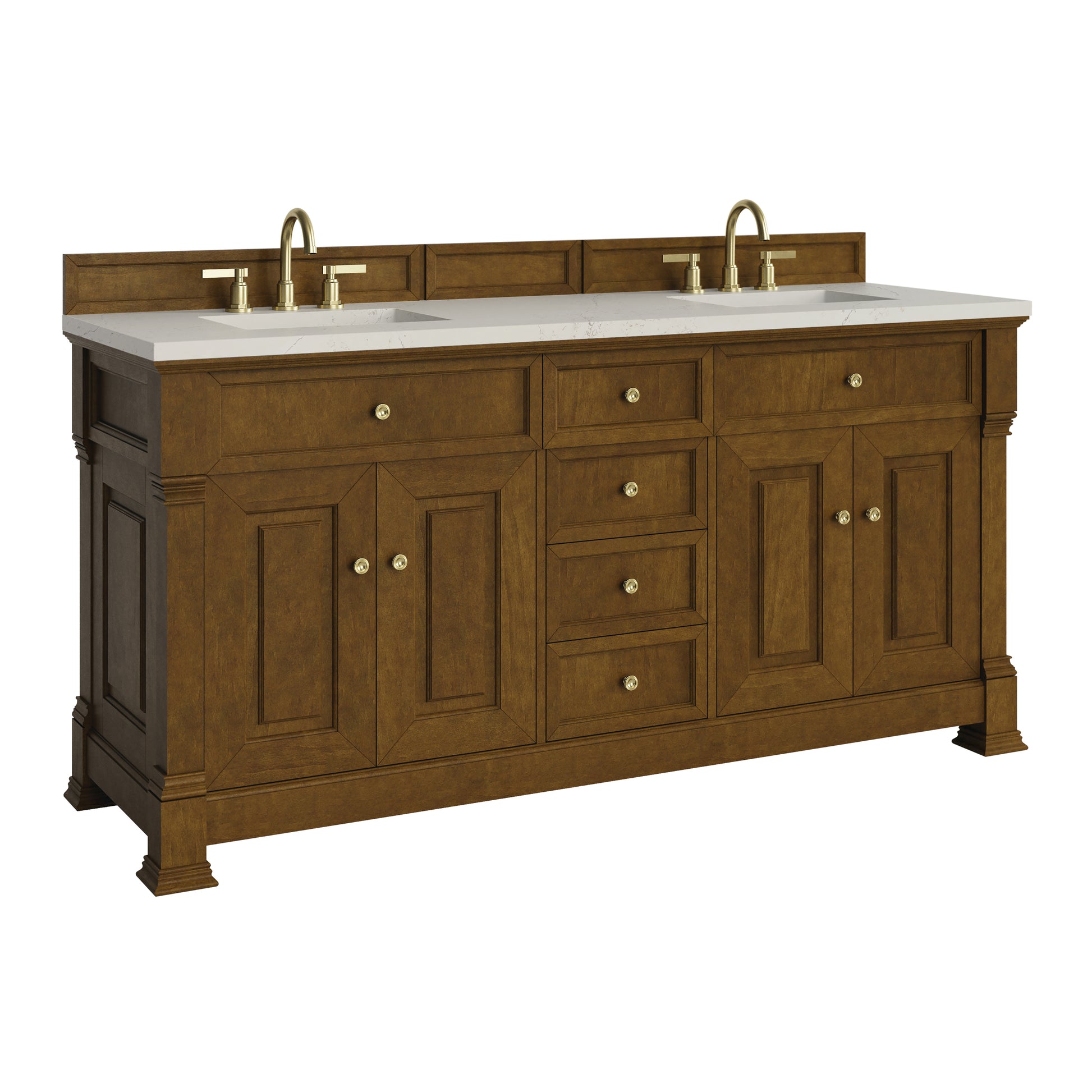 Renovate for Less Atlanta Brookfield 72" Double Vanity, Honey Oak, w/ 3 CM Siberian Silestone Top
