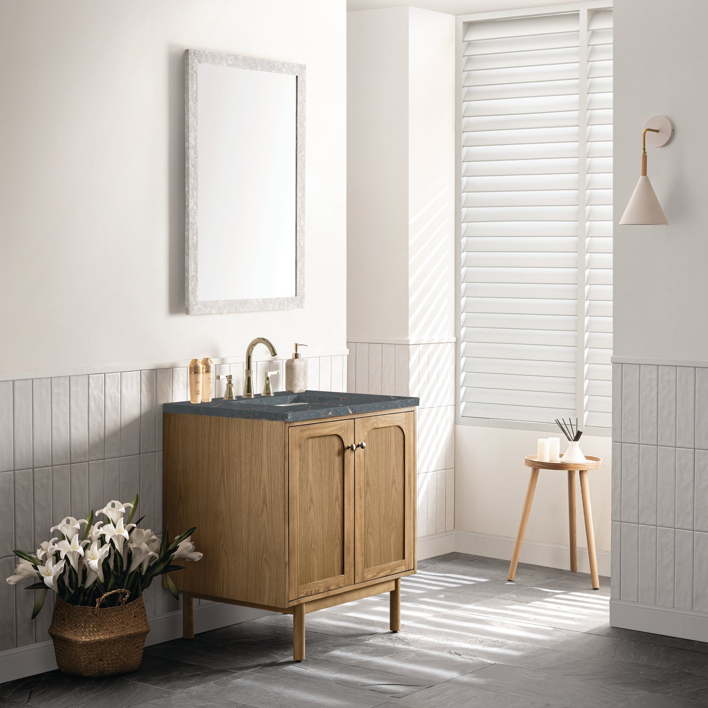 Renovate for Less Atlanta Laurent 30" Single Vanity, Light Natural Oak w/ 3 CM Parisien Bleu Top