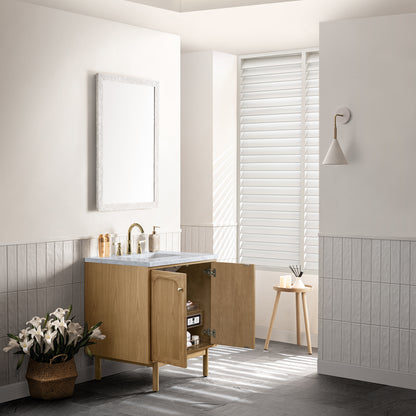 Renovate for Less Atlanta Laurent 30" Single Vanity, Light Natural Oak w/ 3 CM Carrara Marble Top