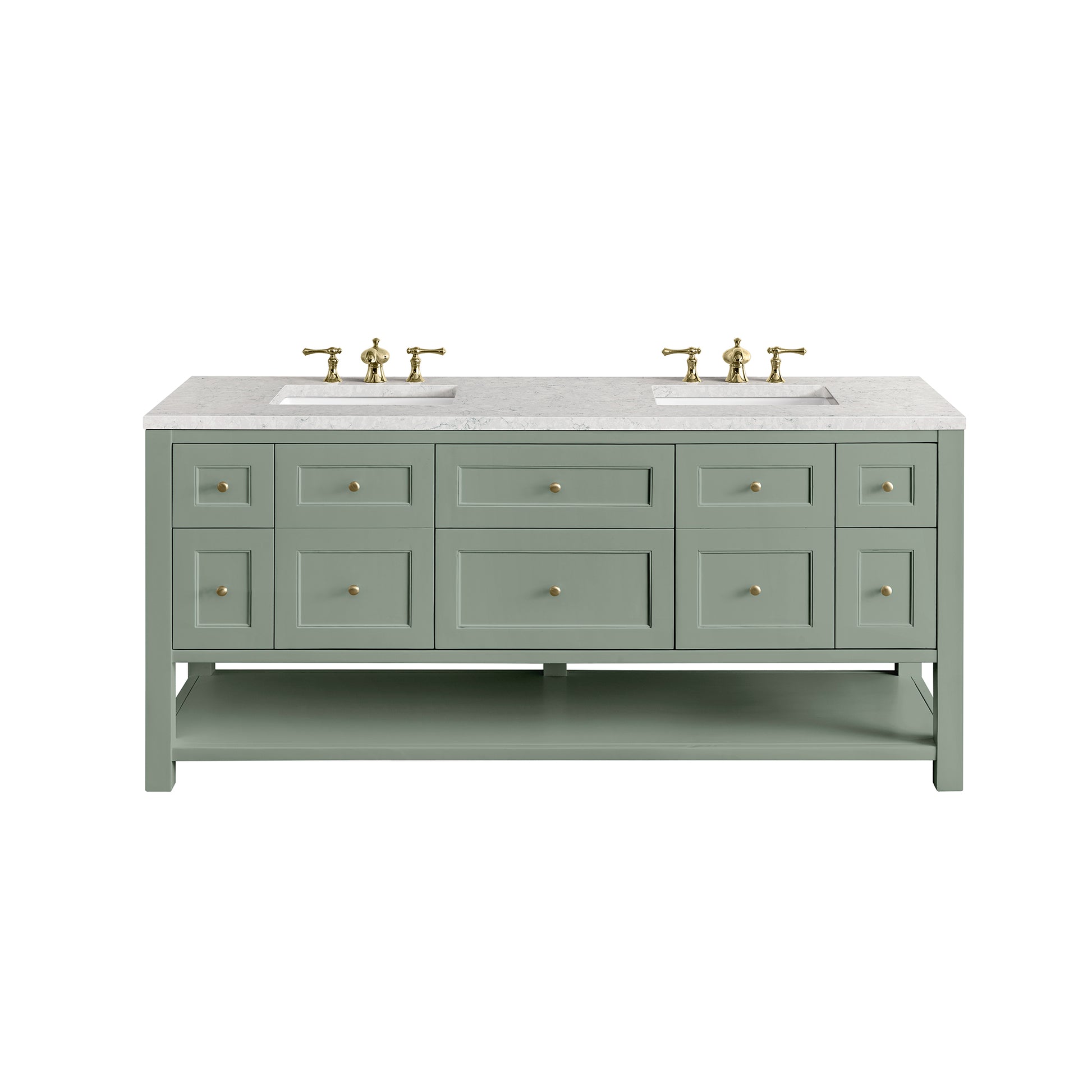 Renovate for Less Atlanta Breckenridge 72" Double Vanity, Smokey Celadon w/ 3 CM Eternal Jasmine Pearl Top w/FreePower Wireless Charger