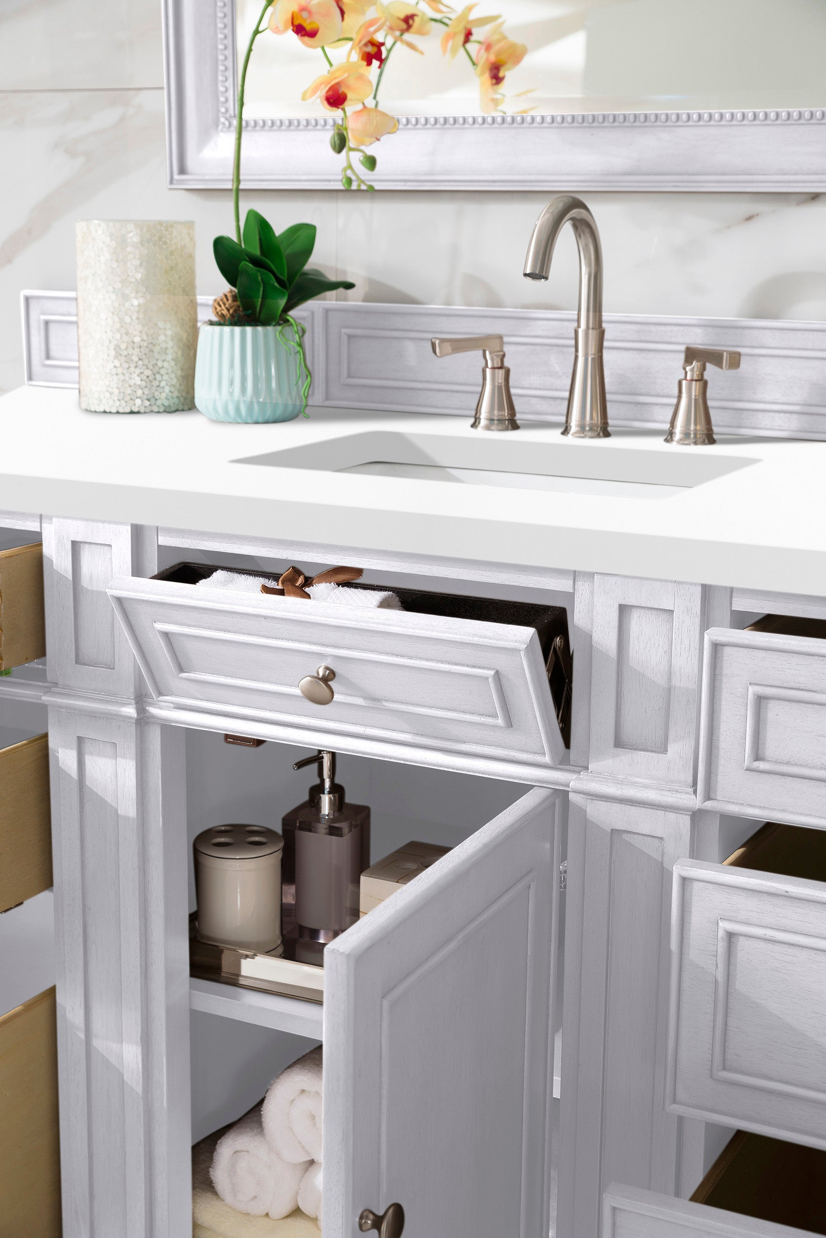 Renovate for Less Atlanta Bristol 60" Single Vanity, Bright White w/ 3 CM White Zeus Silestone Top