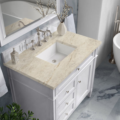 Renovate for Less Atlanta Brittany 36" Single Vanity in Bright White, w/ 3 CM Tajnar Eclos Top