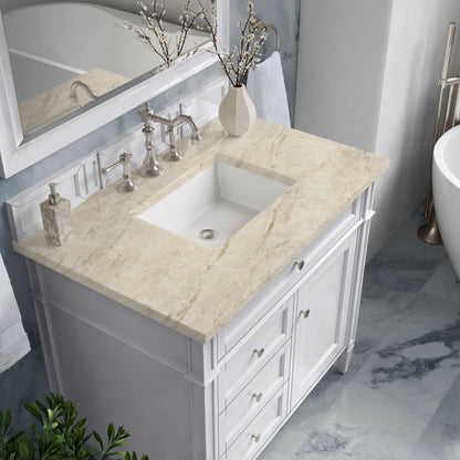 Brittany 36" Single Vanity in Bright White, w/ 3 CM Tajnar Eclos Top