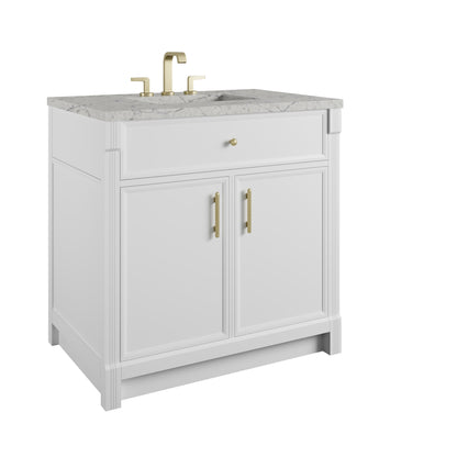 Renovate for Less Atlanta Bellshire 36" Single Vanity, Bright White w/ 3 CM Eternal Jasmine Pearl Silestone Top