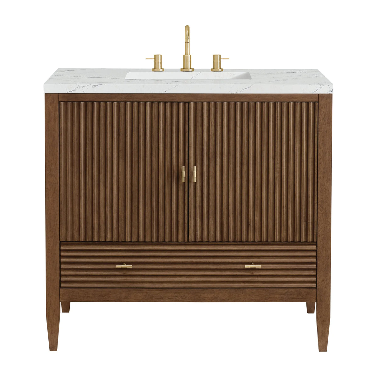 Myrrin 36" Vanity, Mid Century Walnut w/ 3 CM Ethereal Noctis Silestone Top