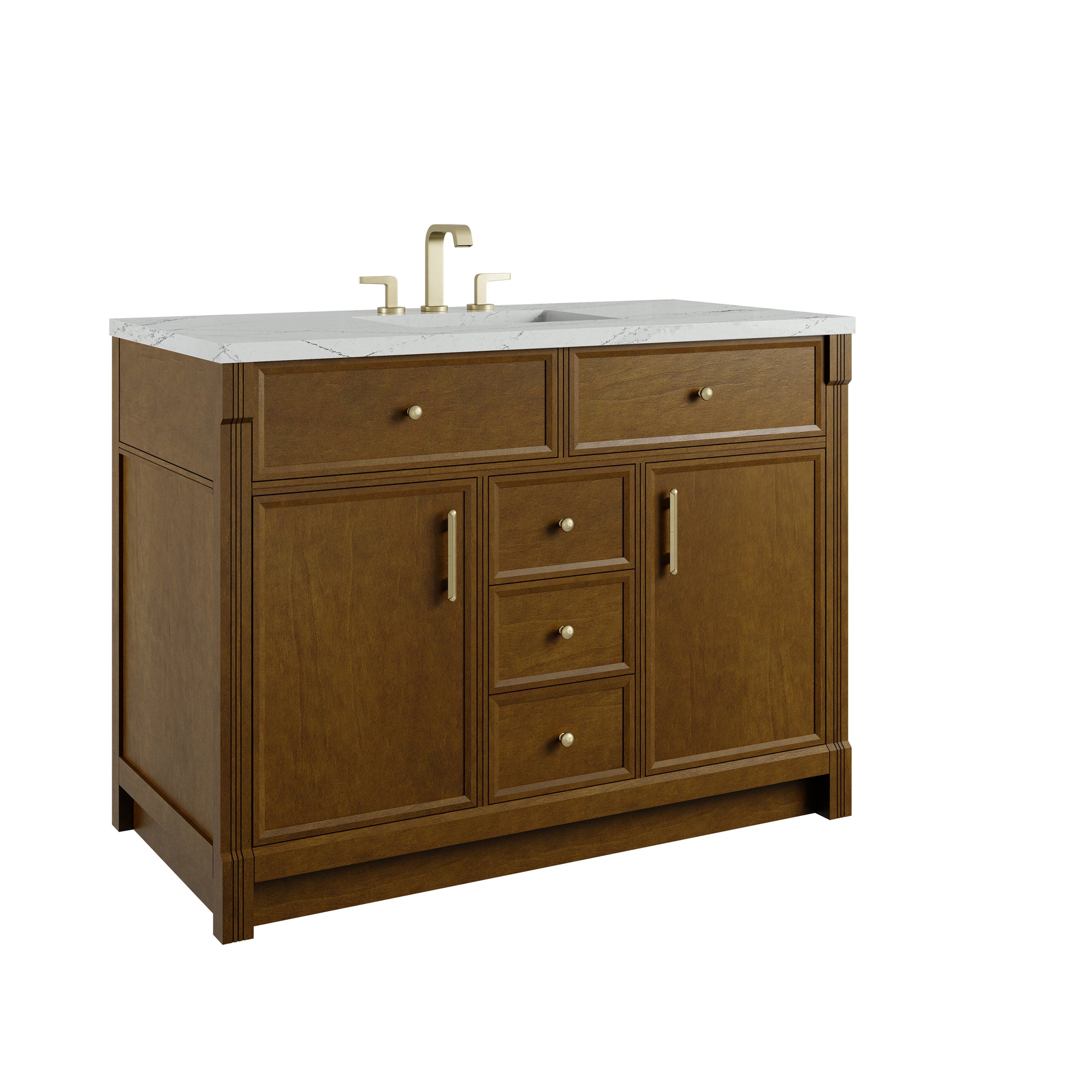 Renovate for Less Atlanta Bellshire 48" Single Vanity, Honey Oak w/ 3 CM Ethereal Noctis Silestone Top