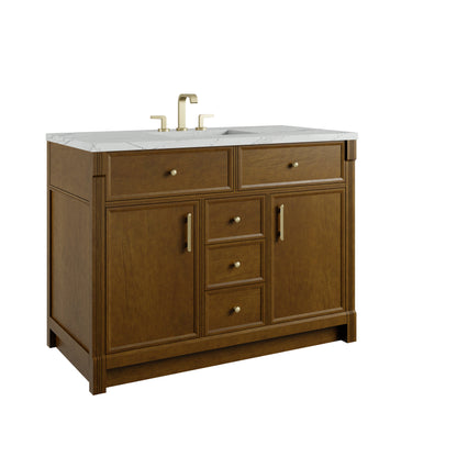 Renovate for Less Atlanta Bellshire 48" Single Vanity, Honey Oak w/ 3 CM Ethereal Noctis Silestone Top