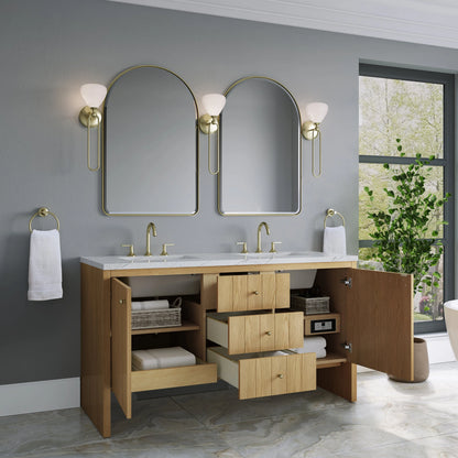 Hudson 60" Double Vanity, Light Natural Oak w/ 3 CM Ethereal Noctis Top w/FreePower Wireless Charger