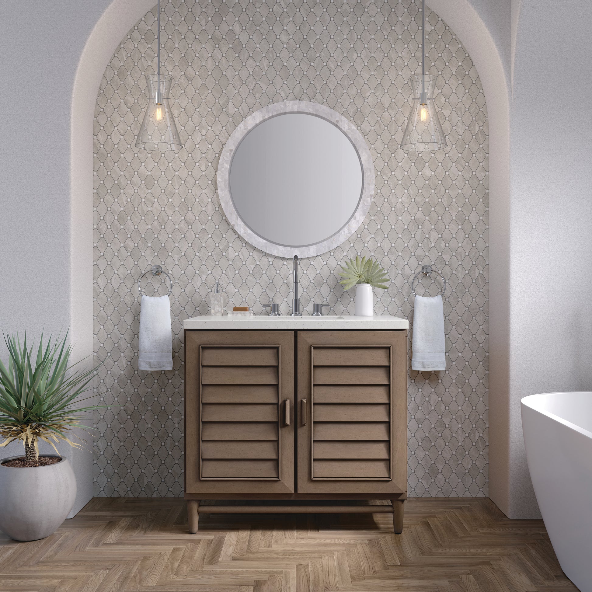 Renovate for Less Atlanta Portland 36" Single Vanity Whitewashed Walnut w/ 3 CM Lime Delight Silestone Top