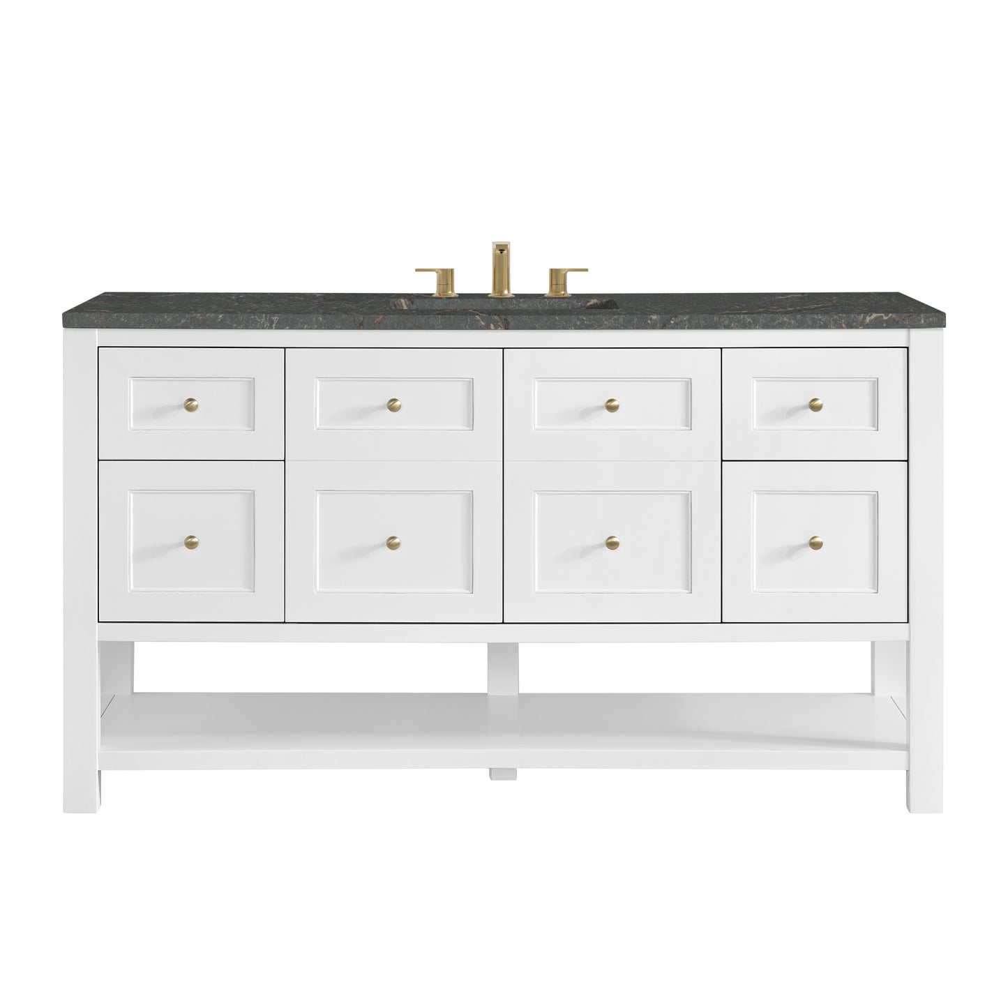 Renovate for Less Atlanta Breckenridge 60" Single Vanity Cabinet, Bright White w/ 3 CM Parisien Bleu Top w/ FreePower Wireless Charger