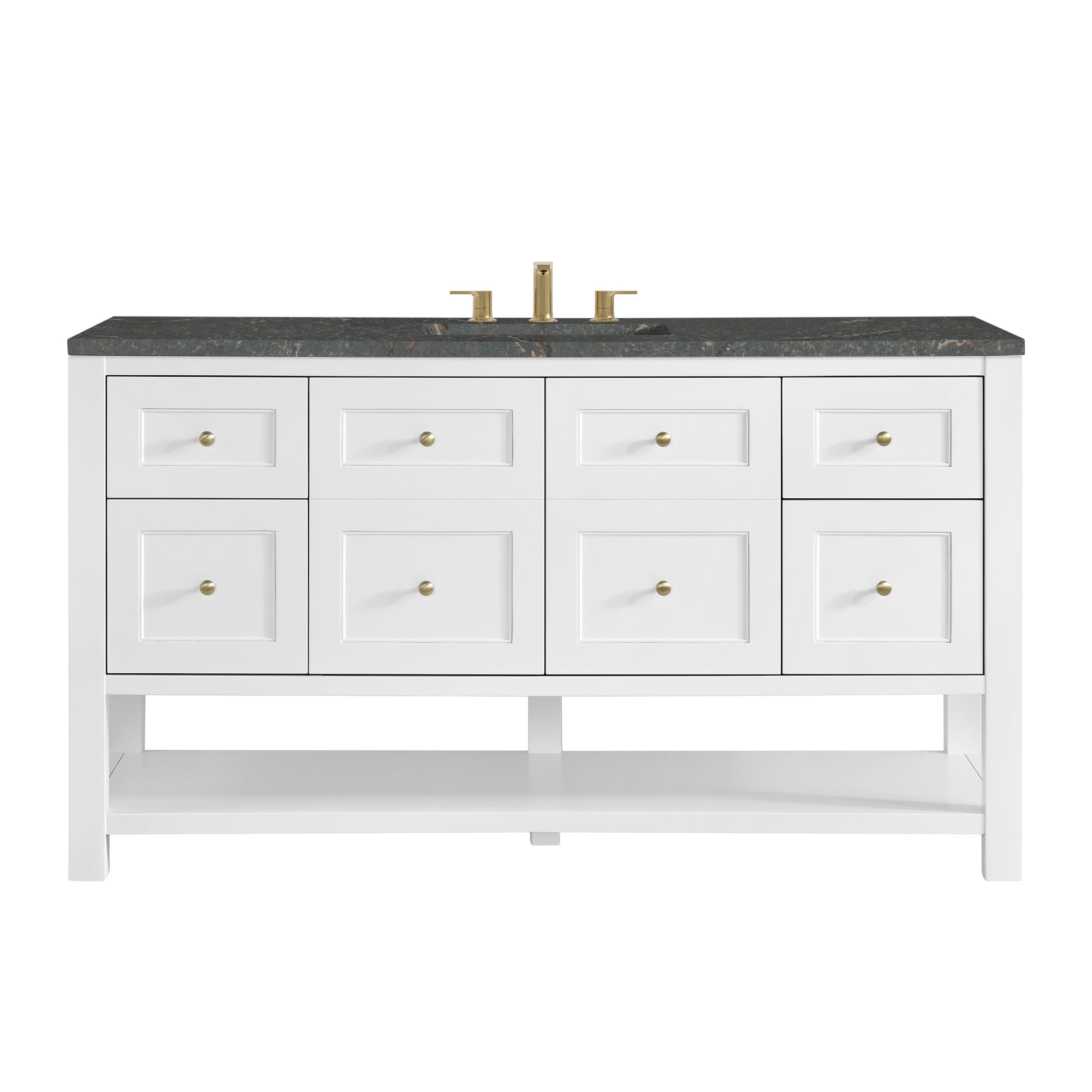 Renovate for Less Atlanta Breckenridge 60" Single Vanity Cabinet, Bright White w/ 3 CM Parisien Bleu Top w/ FreePower Wireless Charger
