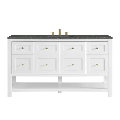 Renovate for Less Atlanta Breckenridge 60" Single Vanity Cabinet, Bright White w/ 3 CM Parisien Bleu Top w/ FreePower Wireless Charger