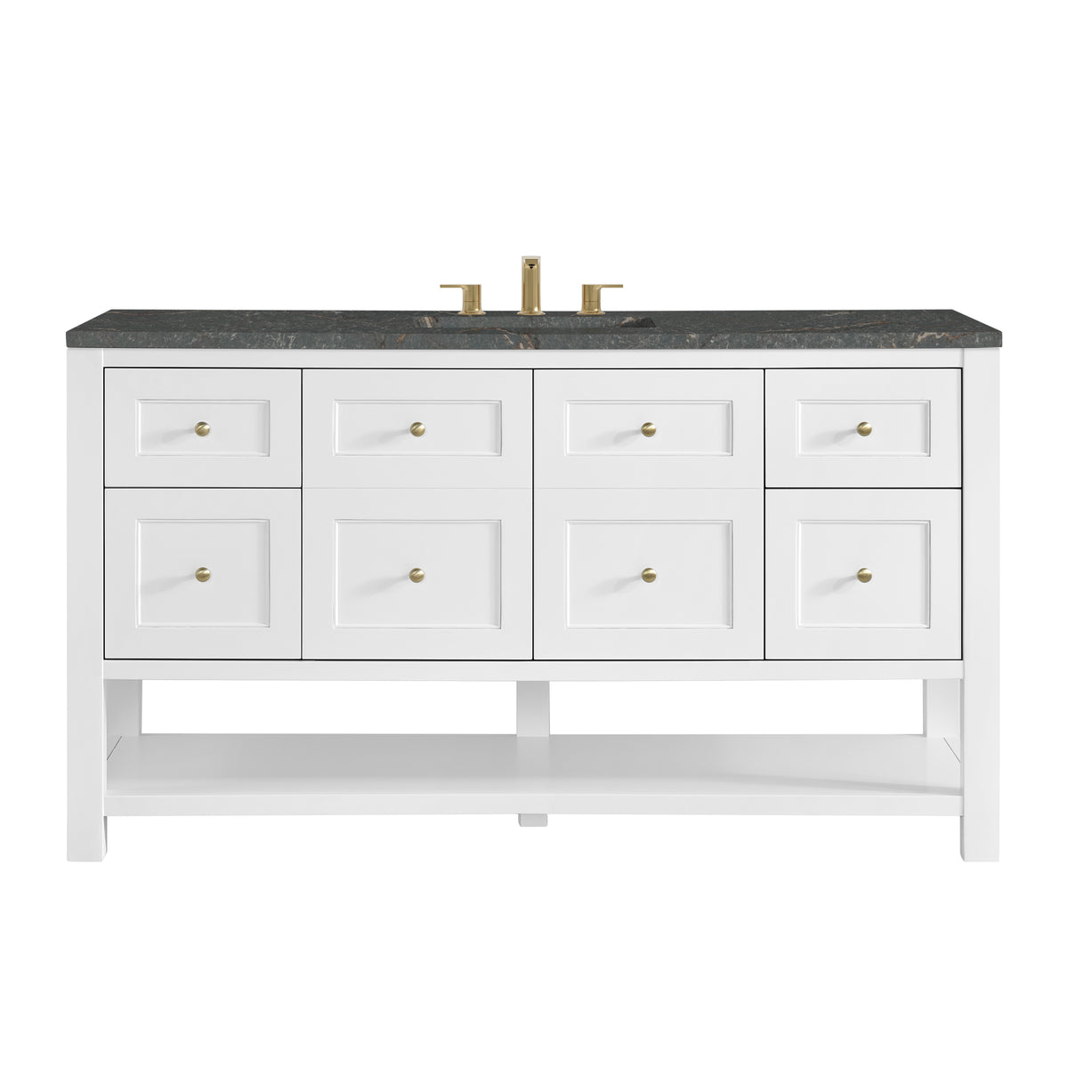 Renovate for Less Atlanta Breckenridge 60" Single Vanity Cabinet, Bright White w/ 3 CM Parisien Bleu Top w/ FreePower Wireless Charger