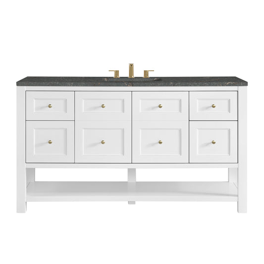 Renovate for Less Atlanta Breckenridge 60" Single Vanity Cabinet, Bright White w/ 3 CM Parisien Bleu Top w/ FreePower Wireless Charger