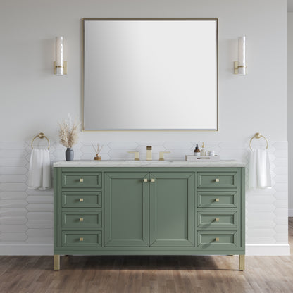 Renovate for Less Atlanta Chicago 60" Single Vanity, Smokey Celadon, w/ 3 CM Ethereal Noctis Silestone® Top