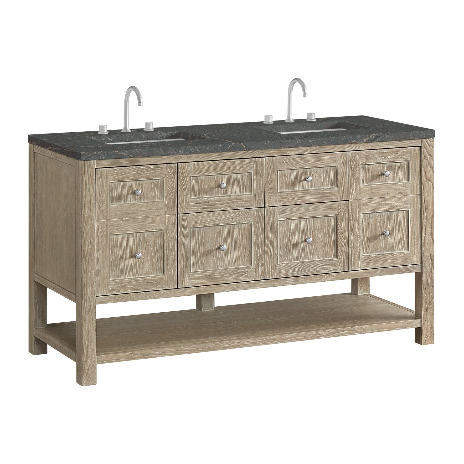 Renovate for Less Atlanta Breckenridge 60" Double Vanity, Whitewashed Oak w/ 3 CM Parisien Bleu Top w/FreePower Wireless Charger