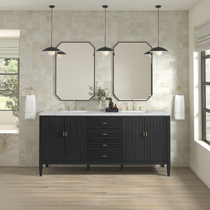 Myrrin 72" Double Vanity, Carbon Oak w/ 3 CM Ethereal Noctis Silestone Top