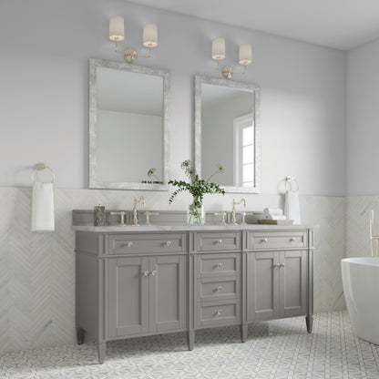 Renovate for Less Atlanta Brittany 72" Double Vanity, Urban Gray w/ 3 CM Victorian Silver Silestone Top