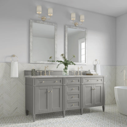 Brittany 72" Double Vanity, Urban Gray w/ 3 CM Victorian Silver Silestone Top