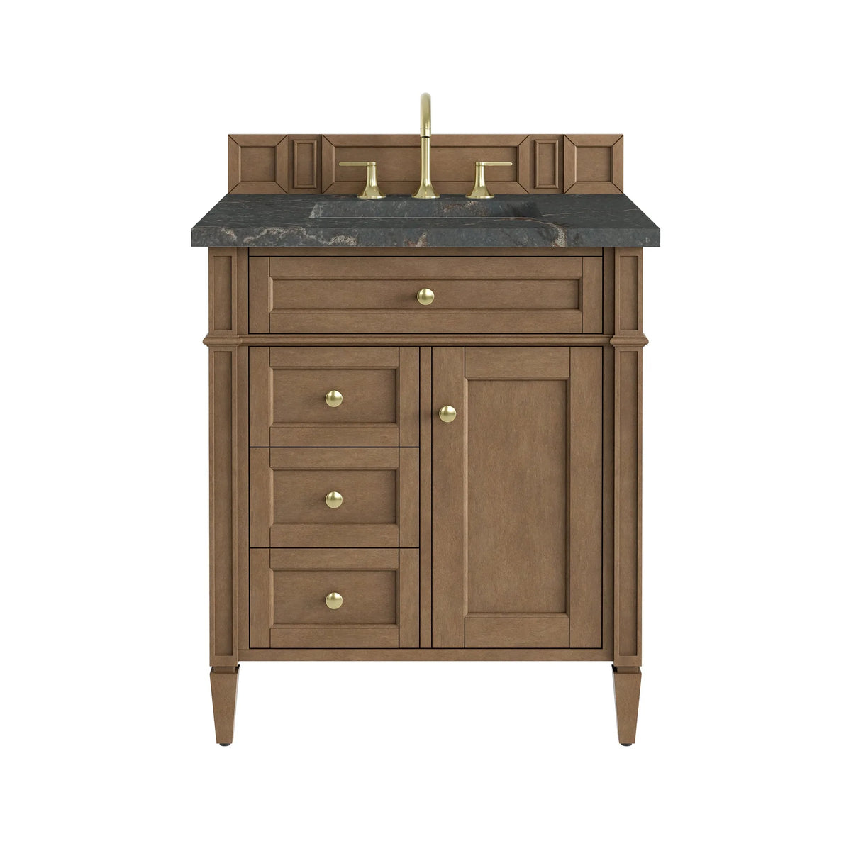 Brittany 30" Single Vanity, Pecan w/ 3 CM Parisien Bleu Silestone Top