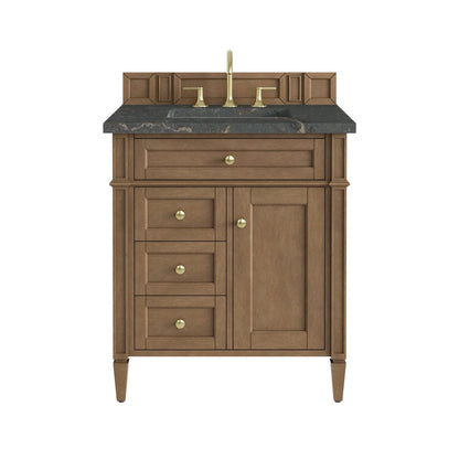 Brittany 30" Single Vanity, Pecan w/ 3 CM Parisien Bleu Silestone Top