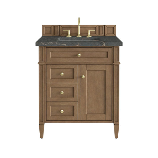 Brittany 30" Single Vanity, Pecan w/ 3 CM Parisien Bleu Silestone Top
