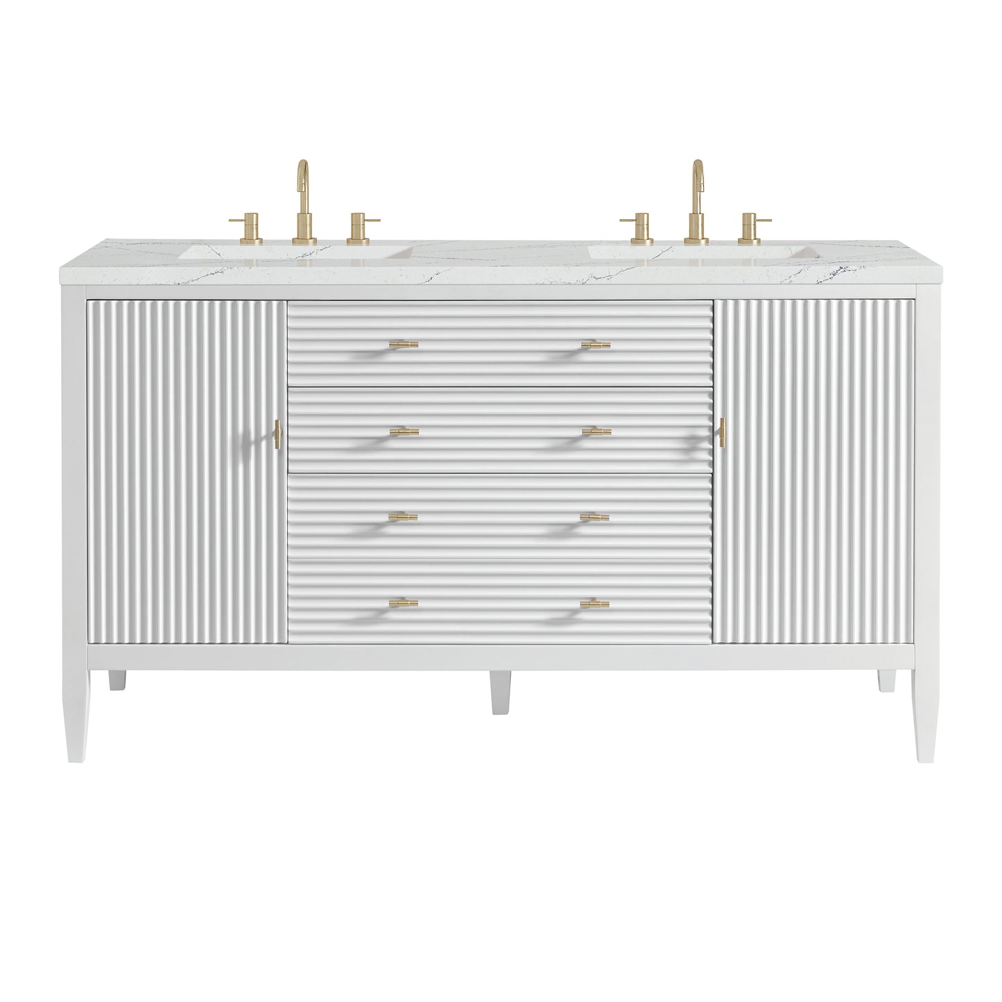 Renovate for Less Atlanta Myrrin 60" Double Vanity, Bright White w/ 3 CM Ethereal Noctis Silestone Top