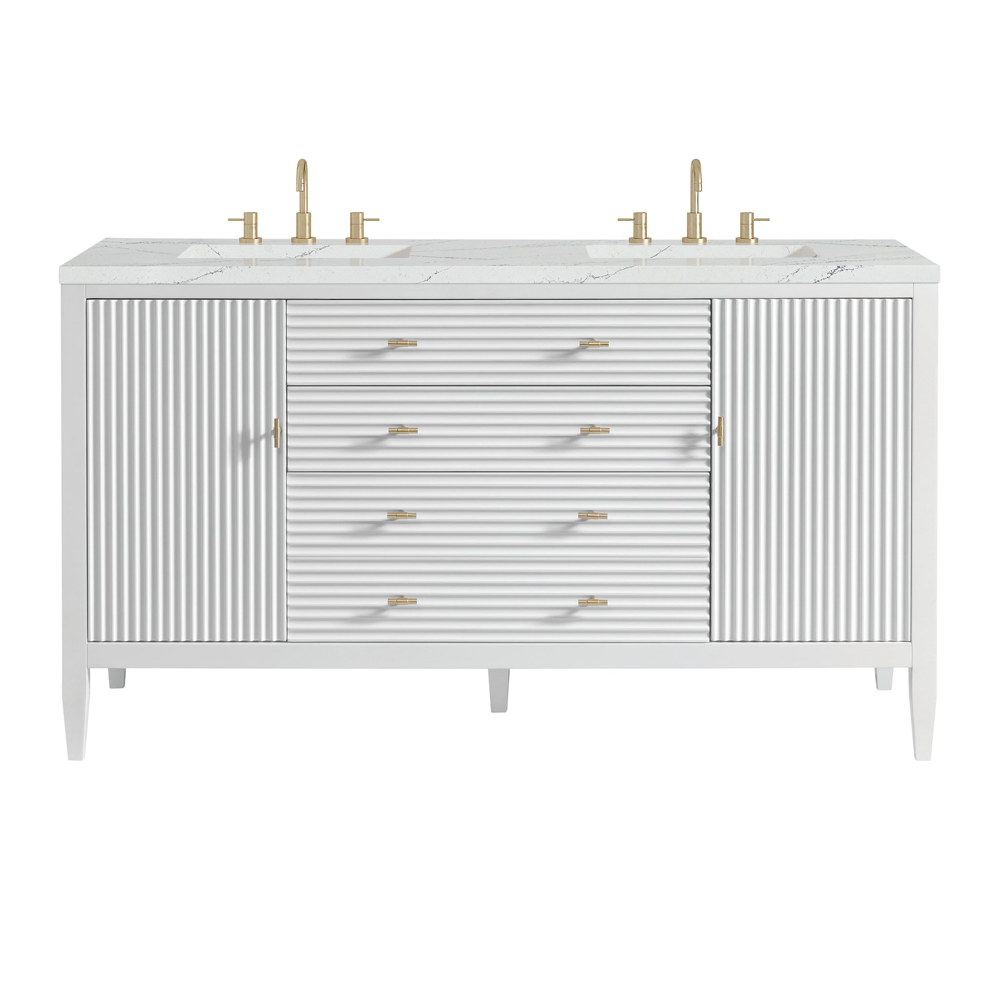Renovate for Less Atlanta Myrrin 60" Double Vanity, Bright White w/ 3 CM Ethereal Noctis Silestone Top