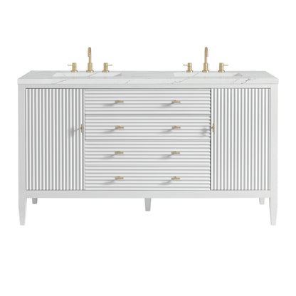 Renovate for Less Atlanta Myrrin 60" Double Vanity, Bright White w/ 3 CM Ethereal Noctis Silestone Top