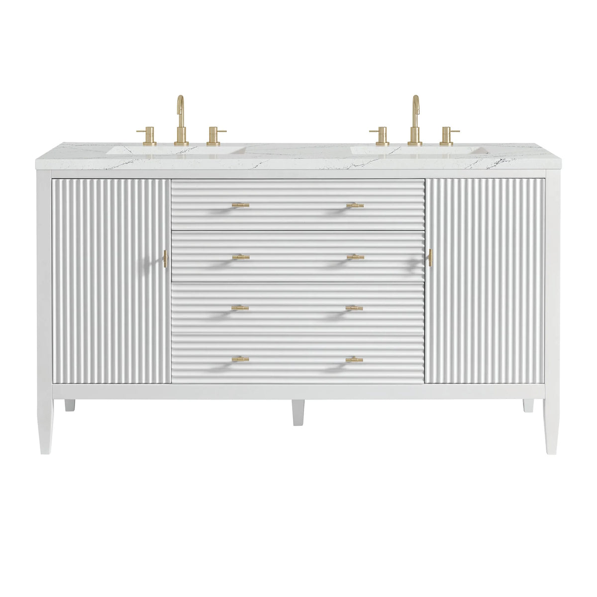 Myrrin 60" Double Vanity, Bright White w/ 3 CM Ethereal Noctis Silestone Top w/FreePower Wireless Charger