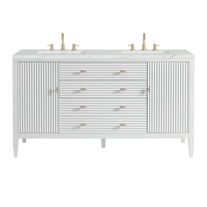 Myrrin 60" Double Vanity, Bright White w/ 3 CM Ethereal Noctis Silestone Top w/FreePower Wireless Charger