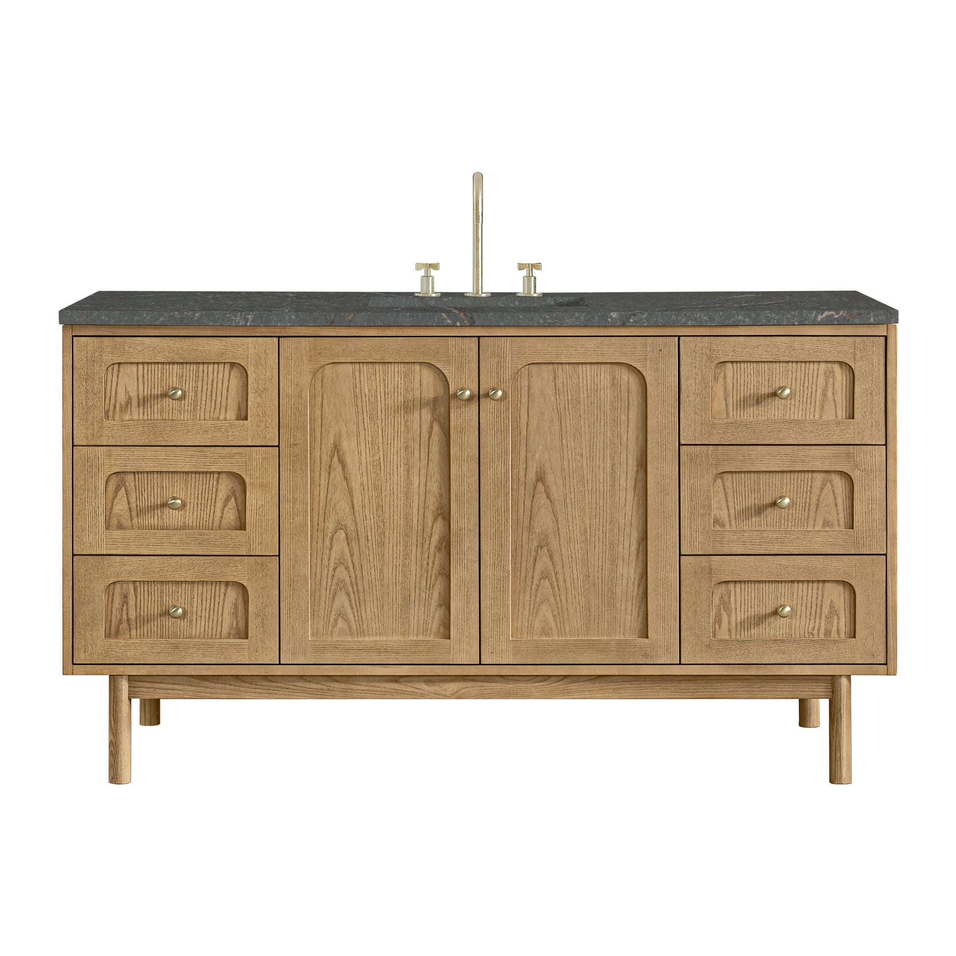 Renovate for Less Atlanta Laurent 60" Single Vanity, Light Natural Oak, w/ 3 CM Parisien Bleu Quartz Top
