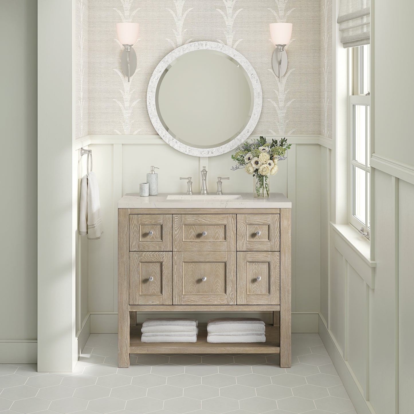 Renovate for Less Atlanta Breckenridge 36" Single Vanity, Whitewashed Oak, w/ 3 CM Siberian Silestone Top