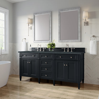 Renovate for Less Atlanta Brittany 72" Double Vanity, Black Onyx w/ 3 CM Charcoal Soapstone Silestone Top