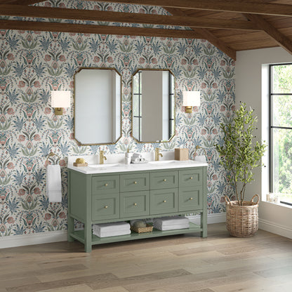 Renovate for Less Atlanta Breckenridge 60" Double Vanity, Smokey Celadon, w/ Single Hole 3 CM White Zeus Quartz Top & Backsplash