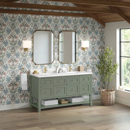 Breckenridge 60" Double Vanity, Smokey Celadon, w/ Single Hole 3 CM White Zeus Quartz Top & Backsplash