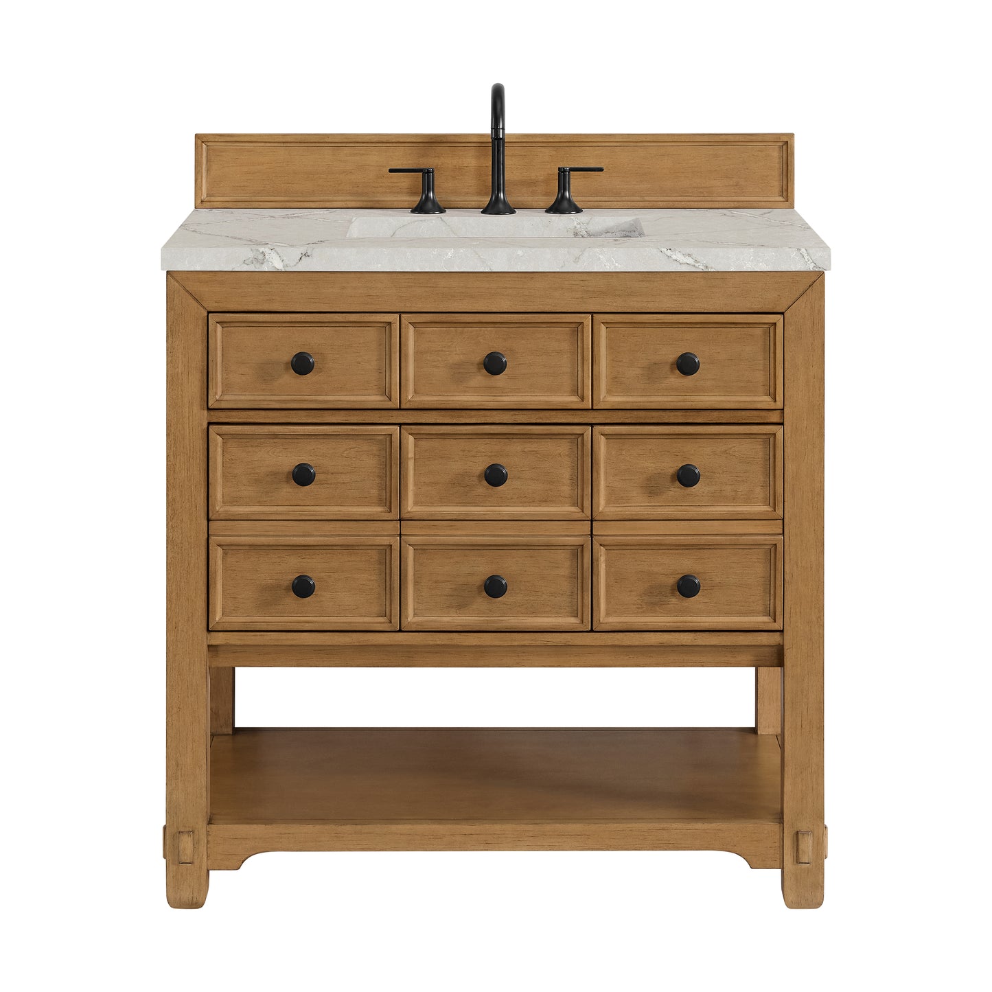 Renovate for Less Atlanta Malibu 36" Single Vanity, Amber Birch w/ 3 CM Victorian Silver Top