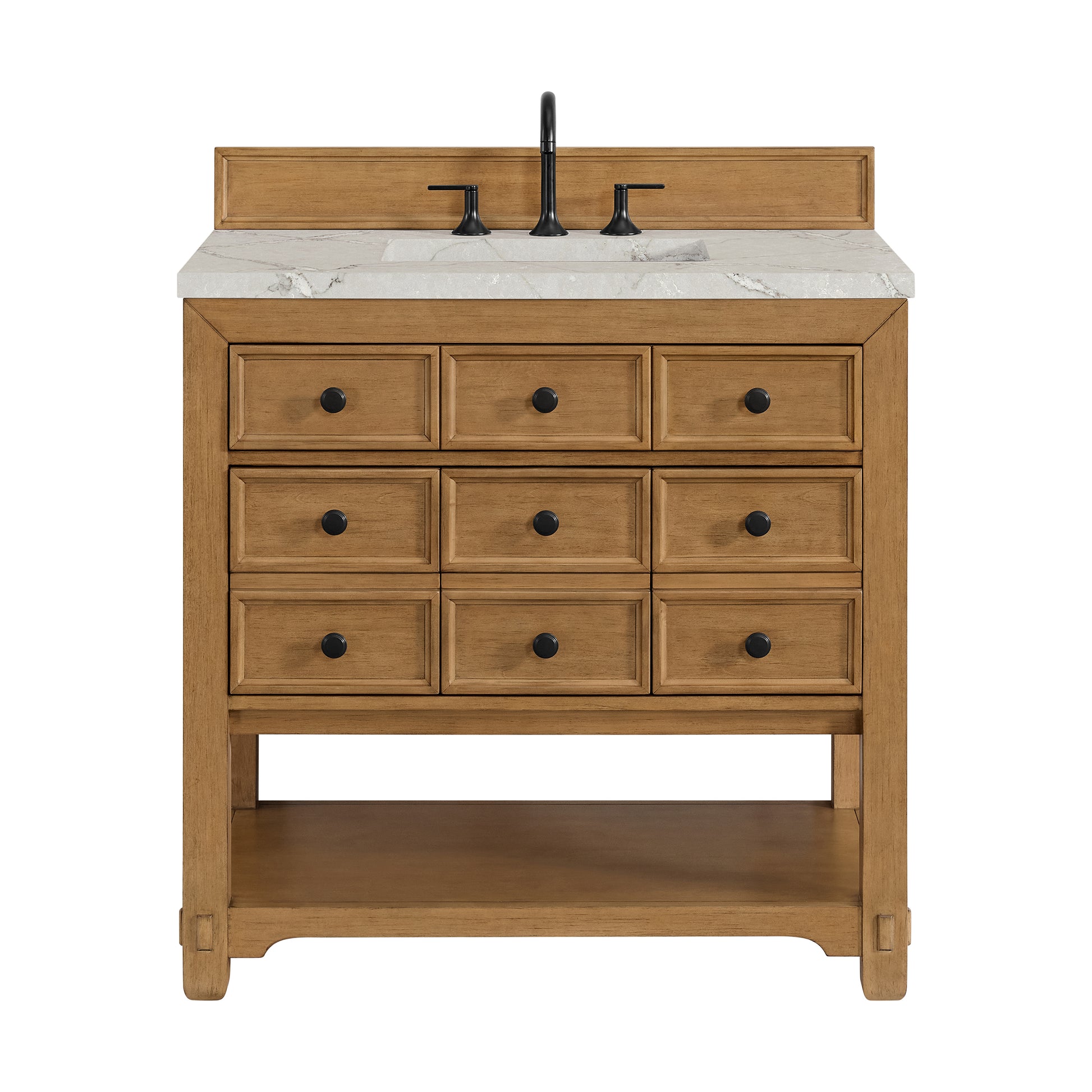 Renovate for Less Atlanta Malibu 36" Single Vanity, Amber Birch w/ 3 CM Victorian Silver Top
