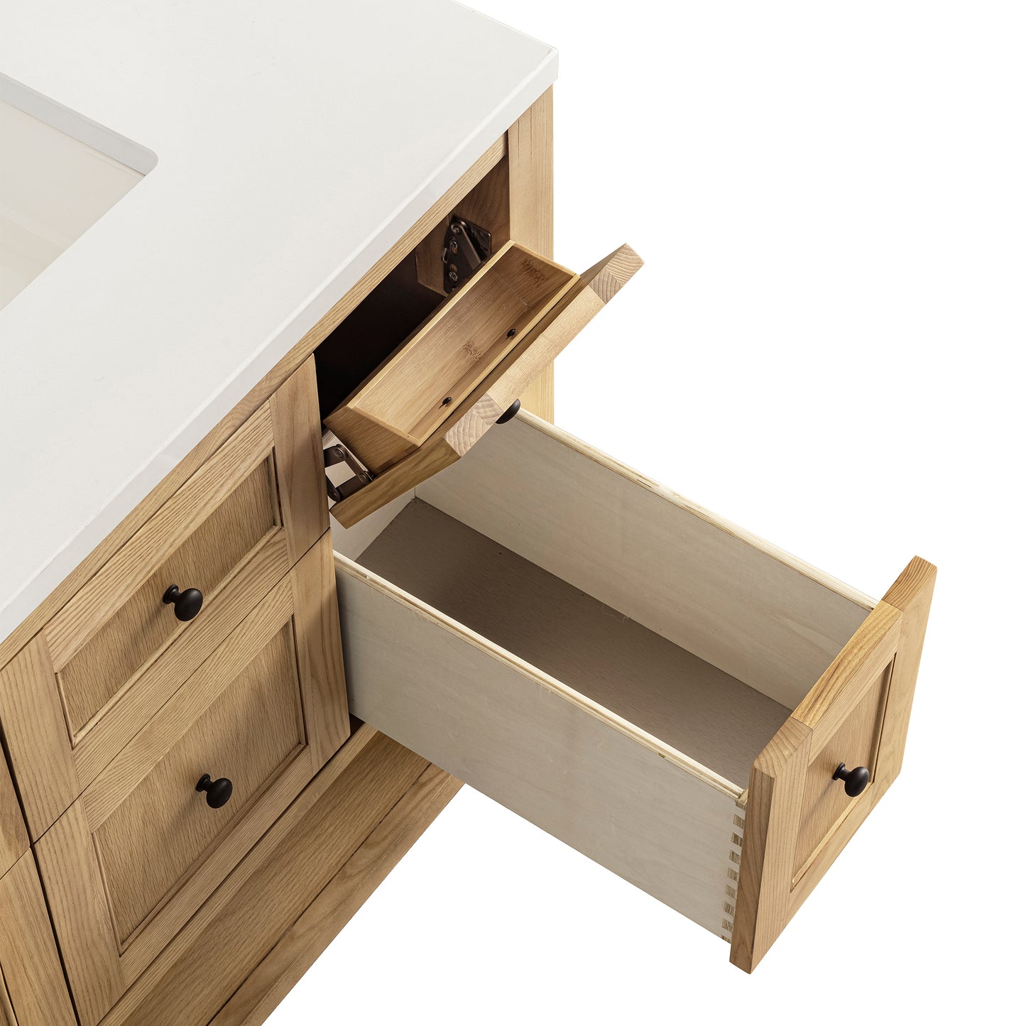 Renovate for Less Atlanta Breckenridge 36" Single Vanity, Light Natural Oak w/ 3 CM Eternal Jasmine Pearl Top