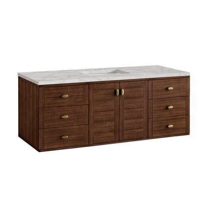 Renovate for Less Atlanta Amberly 60" Single Vanity, Mid-Century Walnut w/ 3 CM Victorian Silver Top w/FreePower Wireless Charger