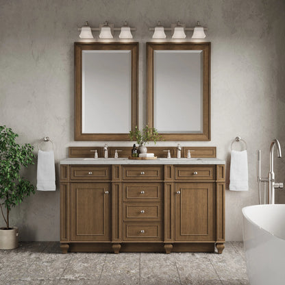 Bristol 60" Double Vanity, Saddle Brown w/ 3 CM Eternal Jasmine Pearl Silestone Top