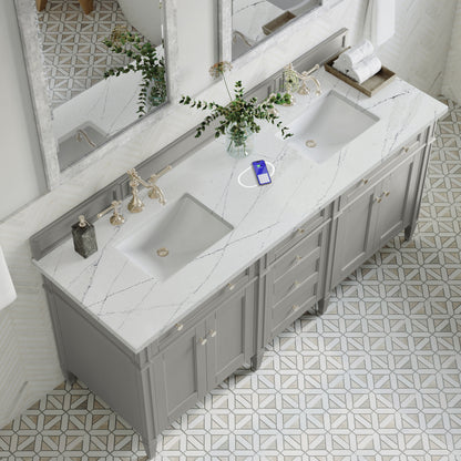 Renovate for Less Atlanta Brittany 72" Double Vanity, Urban Gray w/ 3 CM Ethereal Noctis Silestone Top w/FreePower Wireless Charger
