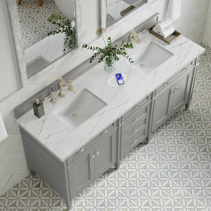 Brittany 72" Double Vanity, Urban Gray w/ 3 CM Ethereal Noctis Silestone Top w/FreePower Wireless Charger