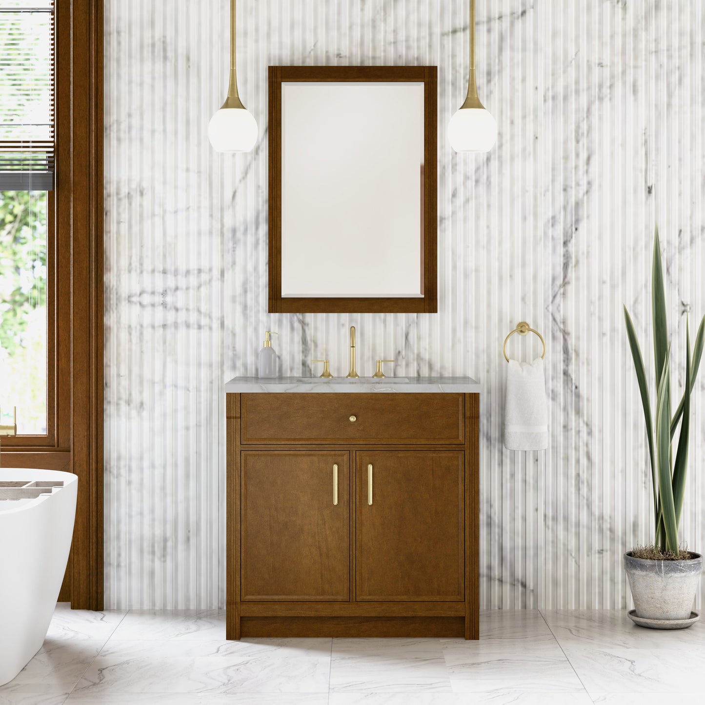 Renovate for Less Atlanta Bellshire 36" Single Vanity, Honey Oak w/ 3 CM Victorian Silver Silestone Top