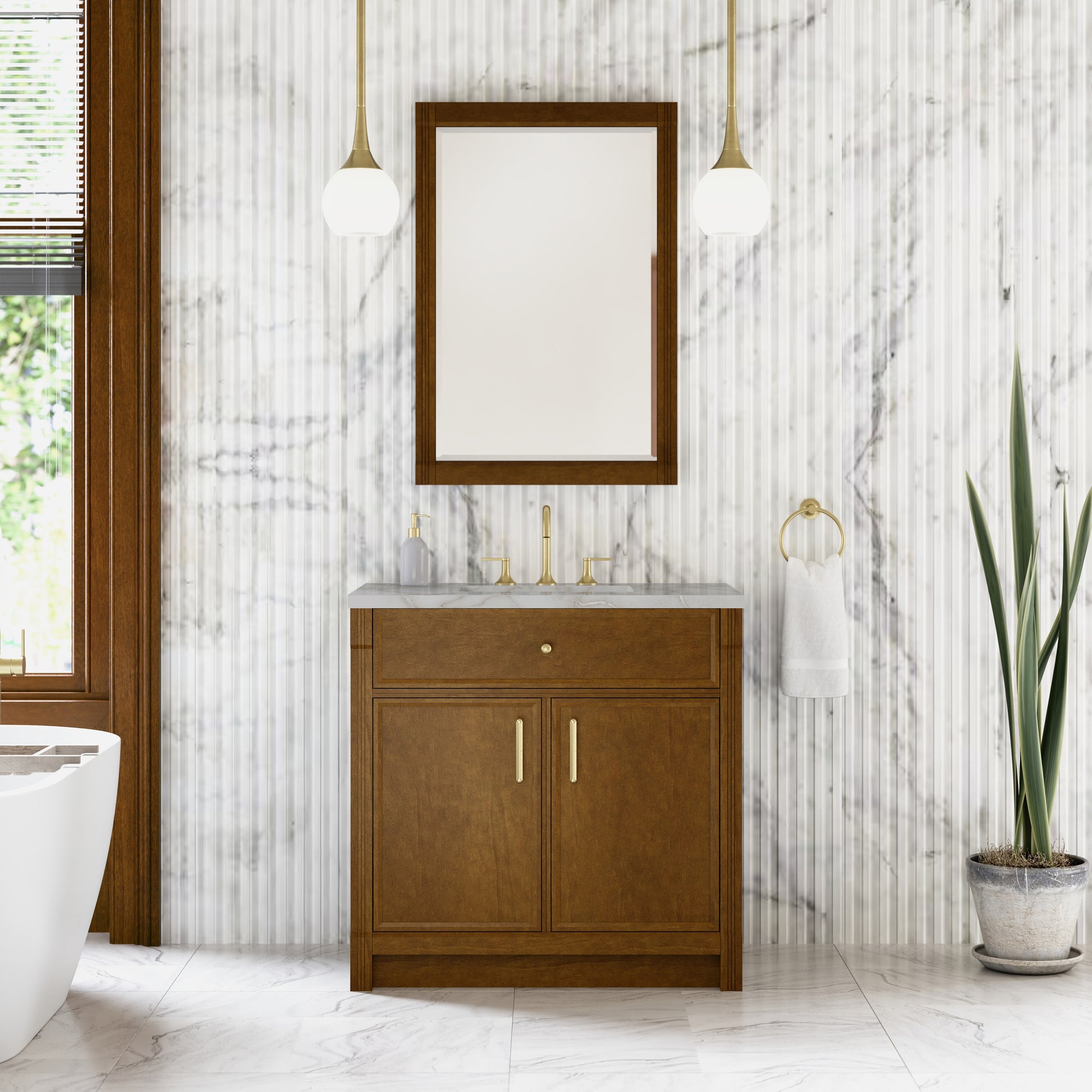 Renovate for Less Atlanta Bellshire 36" Single Vanity, Honey Oak w/ 3 CM Victorian Silver Silestone Top