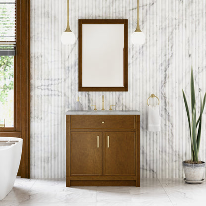 Renovate for Less Atlanta Bellshire 36" Single Vanity, Honey Oak w/ 3 CM Victorian Silver Silestone Top