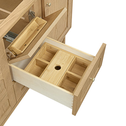 Renovate for Less Atlanta Laurent 60" Double Vanity, Light Natural Oak, w/ 3 CM Parisien Bleu Quartz Top w/FreePower Wireless Charger